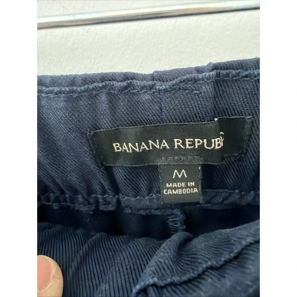 Banana Republic Cropped Pants Women Medium Navy Blue Excellent Lyocell Linen